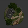 Charming Cartoon Scene With Stone House Well Wooden Boat Stone Bridge And Little Chicks