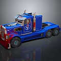 Blue And Red Semi Truck With Cab Design Exhaust Pipes And Body Logo Details