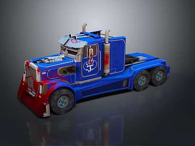 Blue And Red Semi Truck With Cab Design Exhaust Pipes And Body Logo Details 3d model