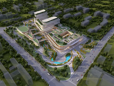 Modern Aerial View City Planning Design With Green Spaces Building Layouts And Roads 3d model