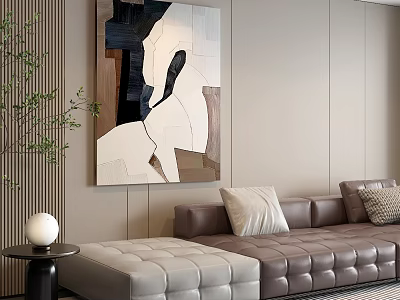 Abstract Painting With Geometric Color Blocks In Modern Living Room Interior With Sofa And Wall 3d model