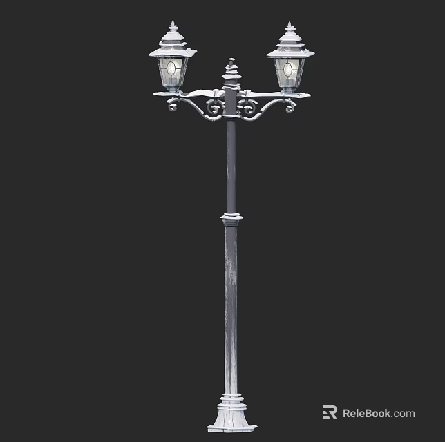 Vintage Street Lamp With Double Light Fixtures And Classic Metal Design 3d model 