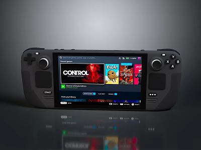 Handheld Gaming Console With Large Screen Showing Control Sega And Game Titles 3d model