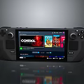 Handheld Gaming Console With Large Screen Showing Control Sega And Game Titles