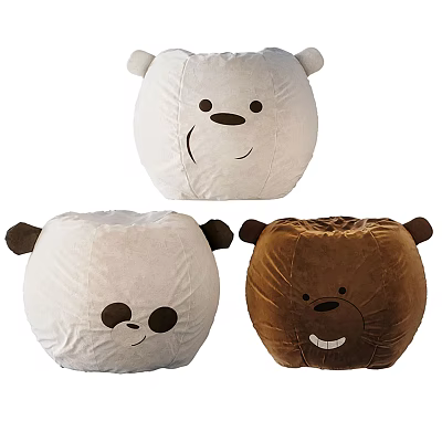Plush Cartoon Bear Design Stools in White and Brown for Children 3d model