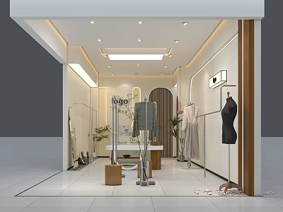 Modern Clothing Store Interior With Mannequins Dresses Display Racks And Plants 3d model