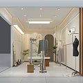Modern Clothing Store Interior With Mannequins Dresses Display Racks And Plants