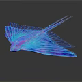 Flying Fish With Iridescent Blue And Purple Wings Glowing In Dark Background