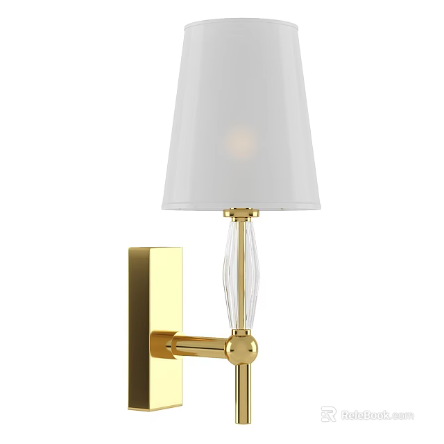 Modern Wall Mounted Gold Wall Lamp With White Lampshade And Crystal Decor 3d model 