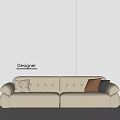 Designer Cream Sectional Sofa With Tufted Details And Orange Gray Cushions