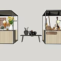 Decorative Display Booths With Flowers Musical Instruments And Vases On Table