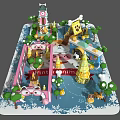 Vibrant Children's Playground Featuring Winter Kingdom Theme Slide Carousel And Trees