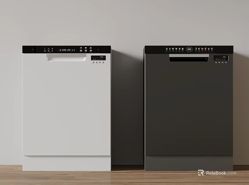 White And Black Dishwashers As Modern Household Appliances In Kitchen Side By Side 3d model 