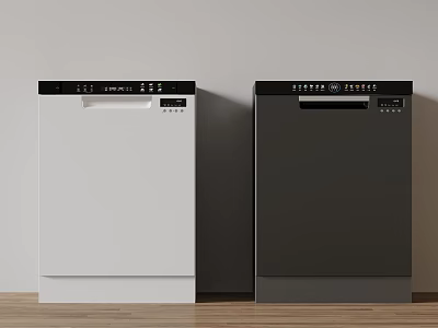 White And Black Dishwashers As Modern Household Appliances In Kitchen Side By Side 3d model