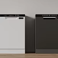 White And Black Dishwashers As Modern Household Appliances In Kitchen Side By Side