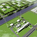 Aerial Planning Layout With Green Spaces Buildings Roads And Water Body