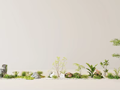 Small Bonsai Potted Plants With Various Greenery Stones And Moss In Indoor 3d model
