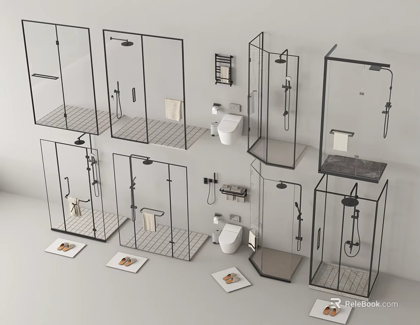 Modern Shower Heads With Various Design Styles And Installation Options For Bathroom Use 3d model 