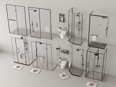Modern Shower Heads With Various Design Styles And Installation Options For Bathroom Use 3d model