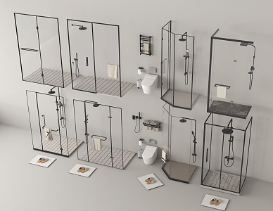 Very Narrow Shower Room Very Narrow Glass Door Shower Door Bathroom Toilet 3d model