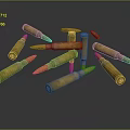Golden Metallic Bullets Scattered On Dark Background With Multiple Shapes And Angles