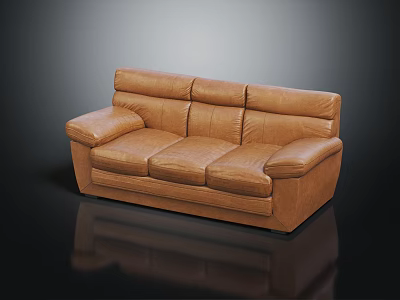 Modern Three Seater Brown Leather Sofa With Plush Backrest Thick Armrests And Elegant Design 3d model