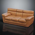 Modern Three Seater Brown Leather Sofa With Plush Backrest Thick Armrests And Elegant Design