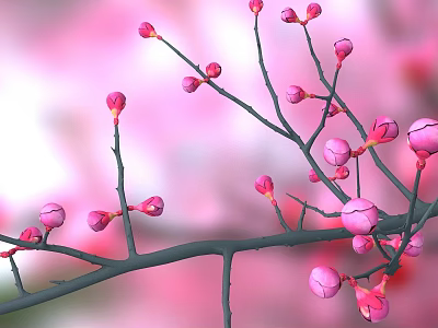 Beautiful Tree With Pink Flower Buds On Delicate Branches In Spring 3d model