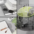Elegant Decorative Ornament Set with Olive Branch Glass Vase Open Book Calendar and Mirror