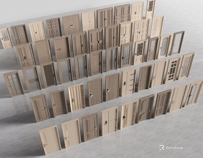 Multiple Security Door Styles Showcasing Different Panel Designs And Handle Options 3d model 