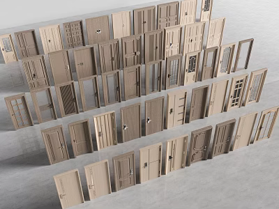 Multiple Security Door Styles Showcasing Different Panel Designs And Handle Options 3d model