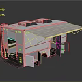 Modern Bus With Retractable Awning Open Doors And Roof Equipment Design