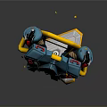 Blue Mechanical Robot Floating On Base With FIREFLY Label And Yellow Glowing Particles