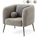 Modern Neutral Beige Accent Chair with Houndstooth Pattern Pillow Round Cushion Black Metal Legs