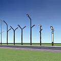 Modern Outdoor Lights with Different Designs Installed Along Road and Green Lawn