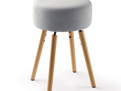 Modern Stylish Stool With Gray Padded Seat And Light Wooden Legs Design 3d model