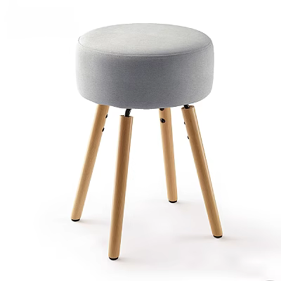 Modern Stylish Stool With Gray Padded Seat And Light Wooden Legs Design 3d model