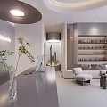 Modern Beauty Salon Interior With Wooden Reception Desk Circular Ceiling And Plants