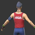 3D Character Model in Three Angles With Red Tank Top Blue Sweatpants Cap and Wristbands