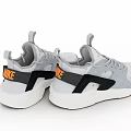 Modern Stylish Sports Shoes With Gray White Mesh Upper Black Accents And Yellow Logo Design