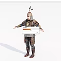 Game Movie Character In Decorative Armor With Helmet Metal Chest Plate And Leather Details
