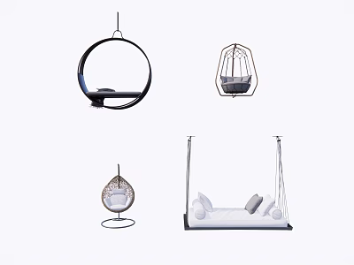 Modern Hanging Chairs Featuring Circular Birdcage and Swing Designs for Indoor Outdoor 3d model