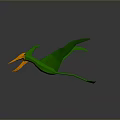 Abstract 3D Winged Creature Model With Green Body And Orange Beak