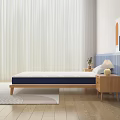 Double Bed With White Blue Mattress Wooden Frame Bedside Tables Blue Striped Wall Abstract Painting