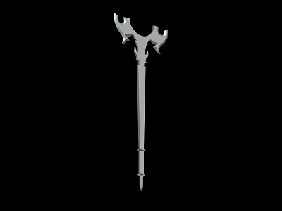 Silver Fantasy Weapon With Long Handle And Ornate Wing Shaped Head Design 3d model