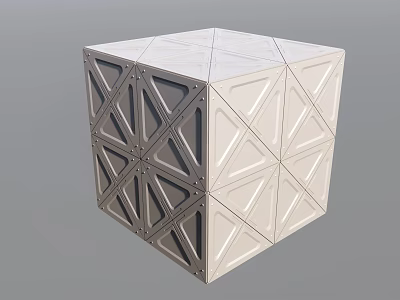 Intricate Geometric Cube Sculpture Featuring Triangle Patterns And Carved Surface Lines 3d model