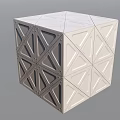 Intricate Geometric Cube Sculpture Featuring Triangle Patterns And Carved Surface Lines