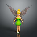 Animated Fairy Character with Golden Hair Green Dress and Spiral Wings for Game Movie