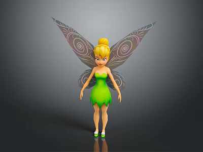 Animated Fairy Character with Golden Hair Green Dress and Spiral Wings for Game Movie 3d model