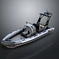 Inflatable Patrol Boat With Control Console Seats And Antenna On Gray Background